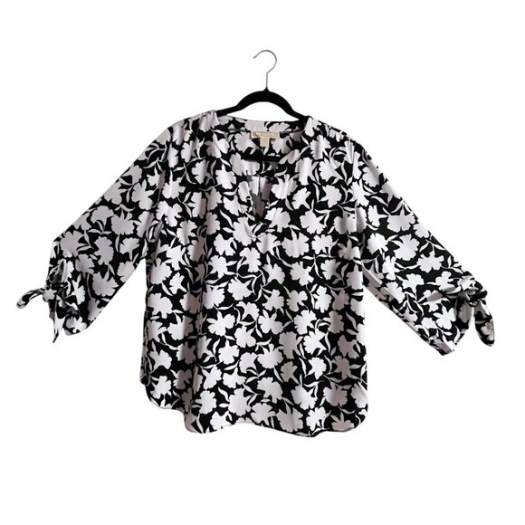 MICHAEL KORS 3/4 sleeve v neck Shadow Floral blouse black white Nearly New Sz XL - Picture 6 of 7